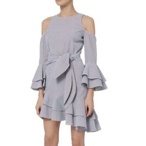 Intermix Size 2 Ellie Striped Asymmetric Bell Sleeve Belted Dress